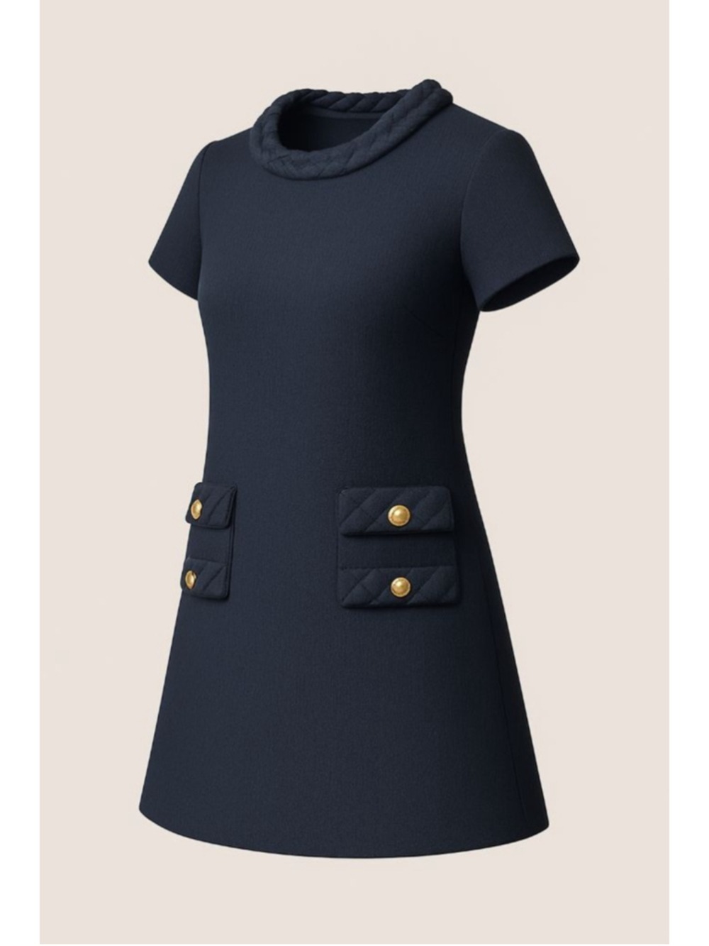 Navy Mini Dress with Golden-Silver Buttons Size Medium - Picture 7 of 9